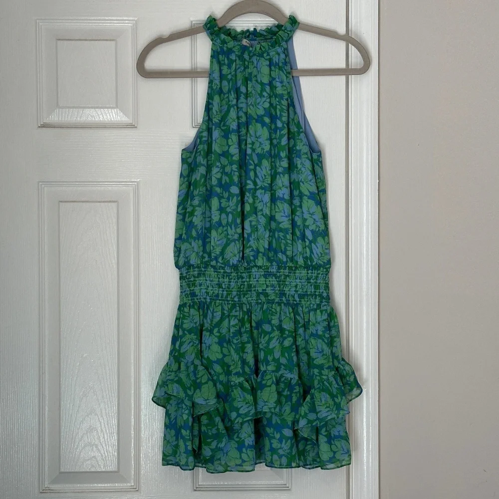 Women Ramy Brook Rylee Ruffle Style Mini Dress Halter Smocked Lined Size 00 - Picture 3 of 10